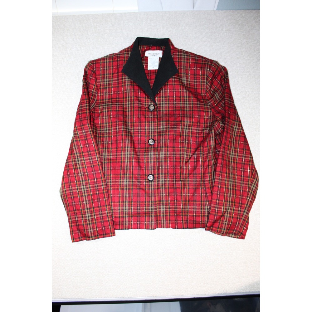 Miss Dorby Red Plaid Metallic Lurex Blazer Jacket Size 16 Holiday Tartan WC0071